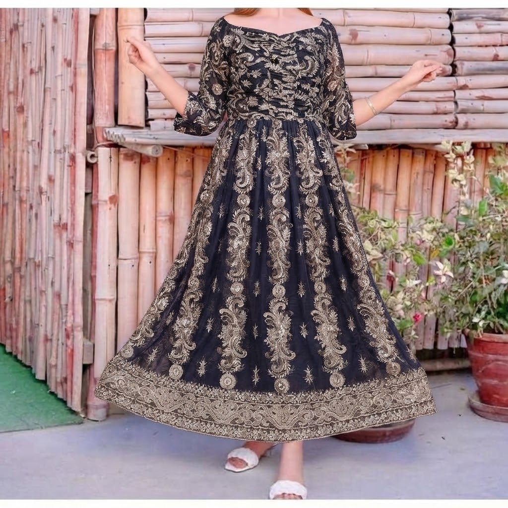 Imported Maxi with Thilla zarri embroidery Wedding and party wear