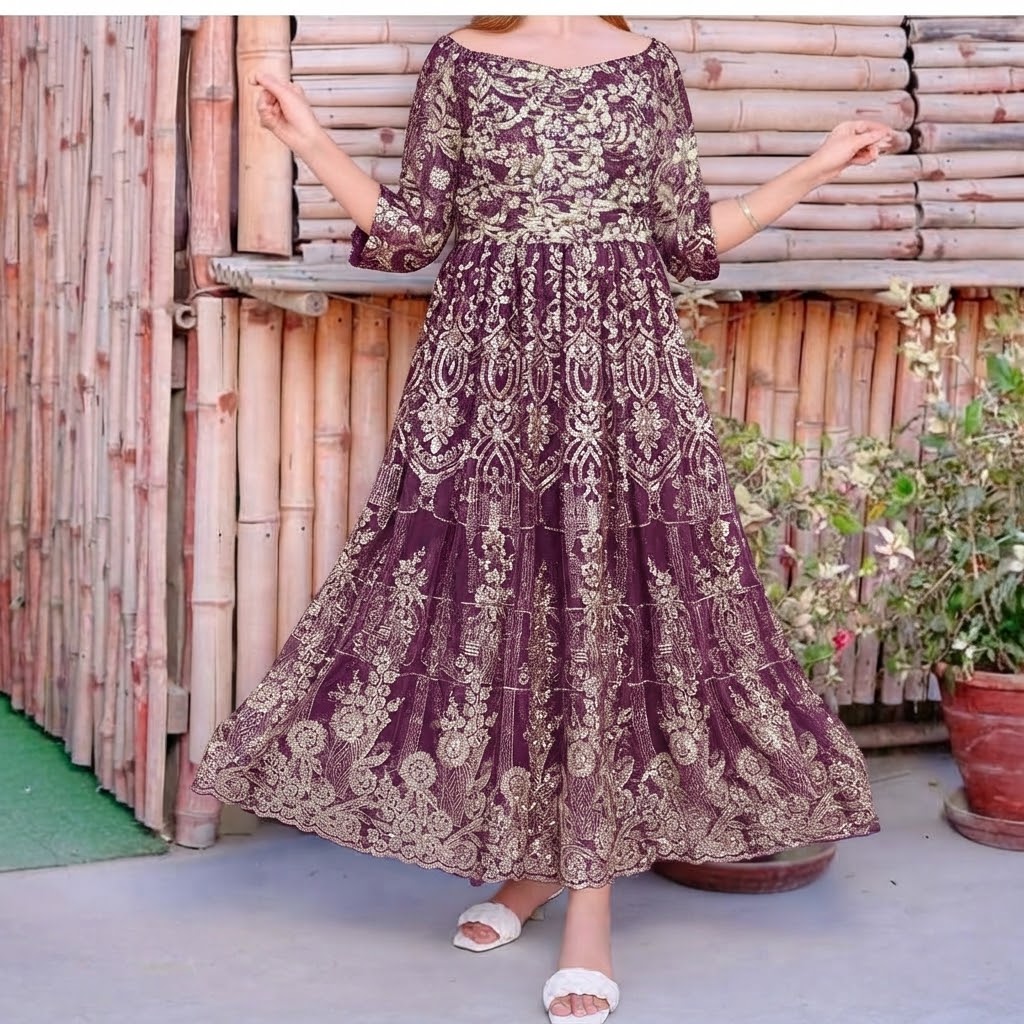 Imported Maxi with Thilla zarri embroidery Wedding and party wear
