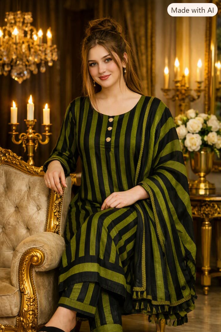 3PC Dress Multani Khaadi Sussi - CASUAL GREEN LINING